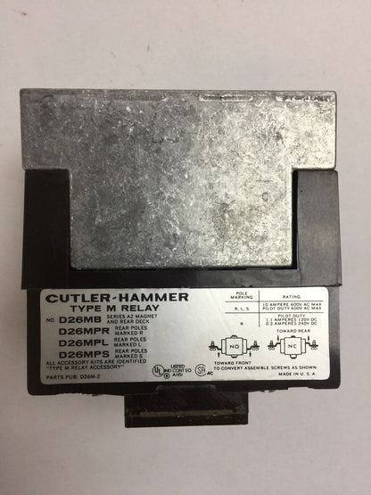 CUTLER HAMMER D26MRD12A1 TYPE "M" RELAY 1NO 2NC COIL 120VDC 9-2404-1