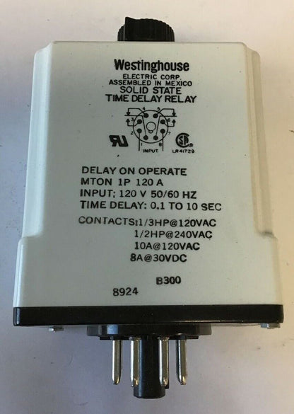 WESTINGHOUSE SOLID STATE TIME DELAY RELAY MTON1P120A 120V 50/60HZ 0.1 TO 10SEC