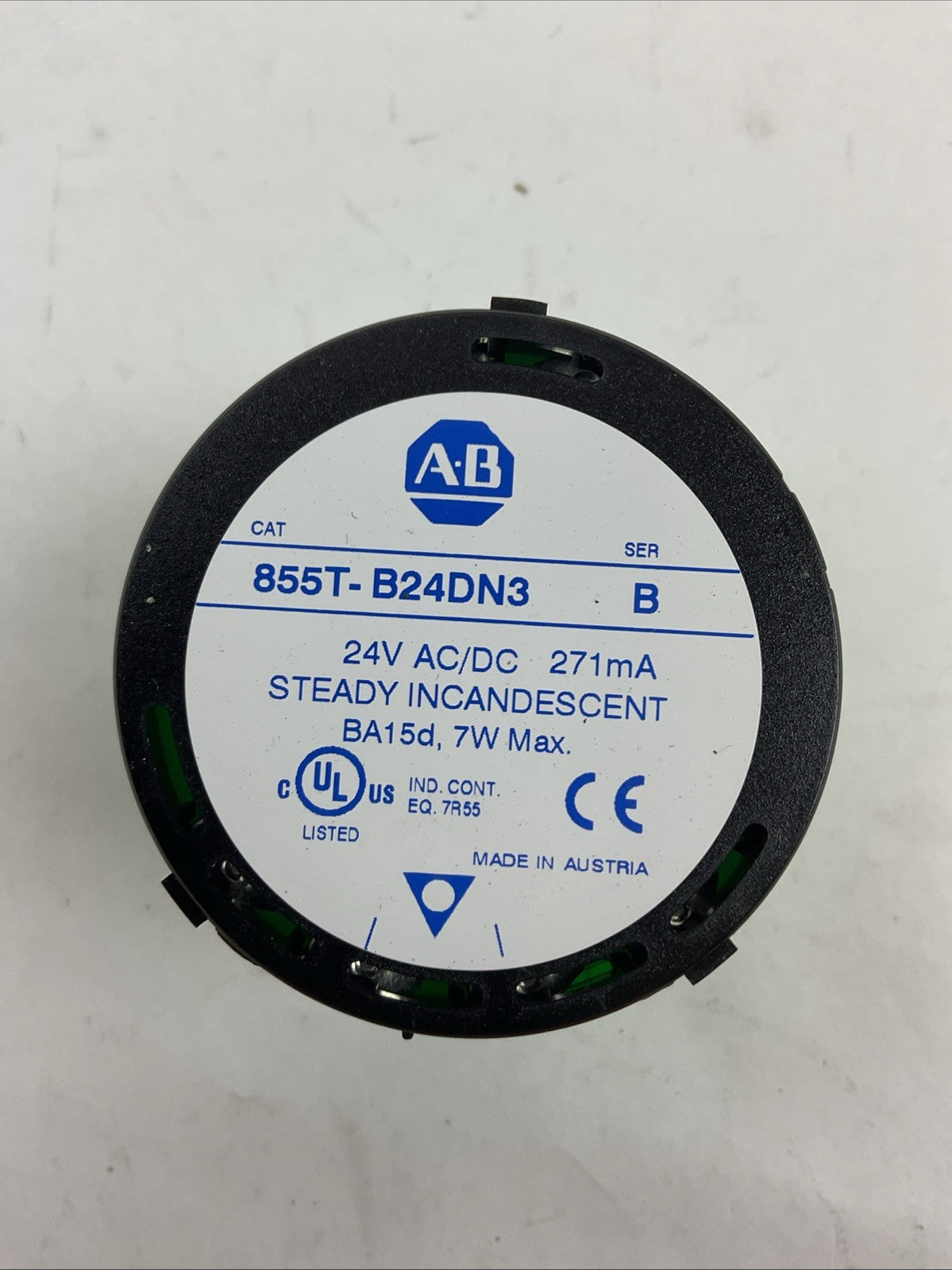 ALLEN BRADLEY 855T-B24DN3 SER B 24V 271mA STEADY INCANDESCENT GREEN STACK LIGHT