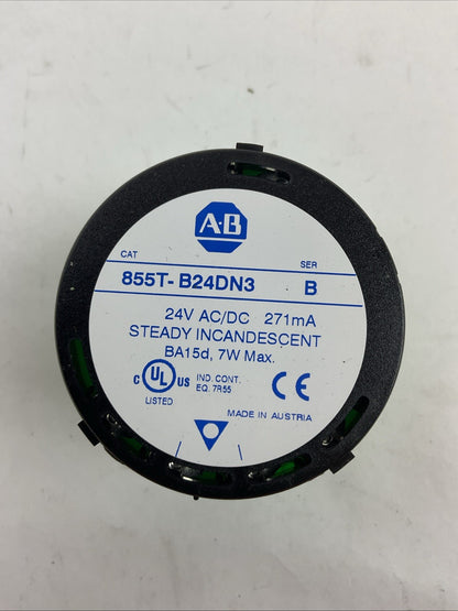 ALLEN BRADLEY 855T-B24DN3 SER B 24V 271mA STEADY INCANDESCENT GREEN STACK LIGHT