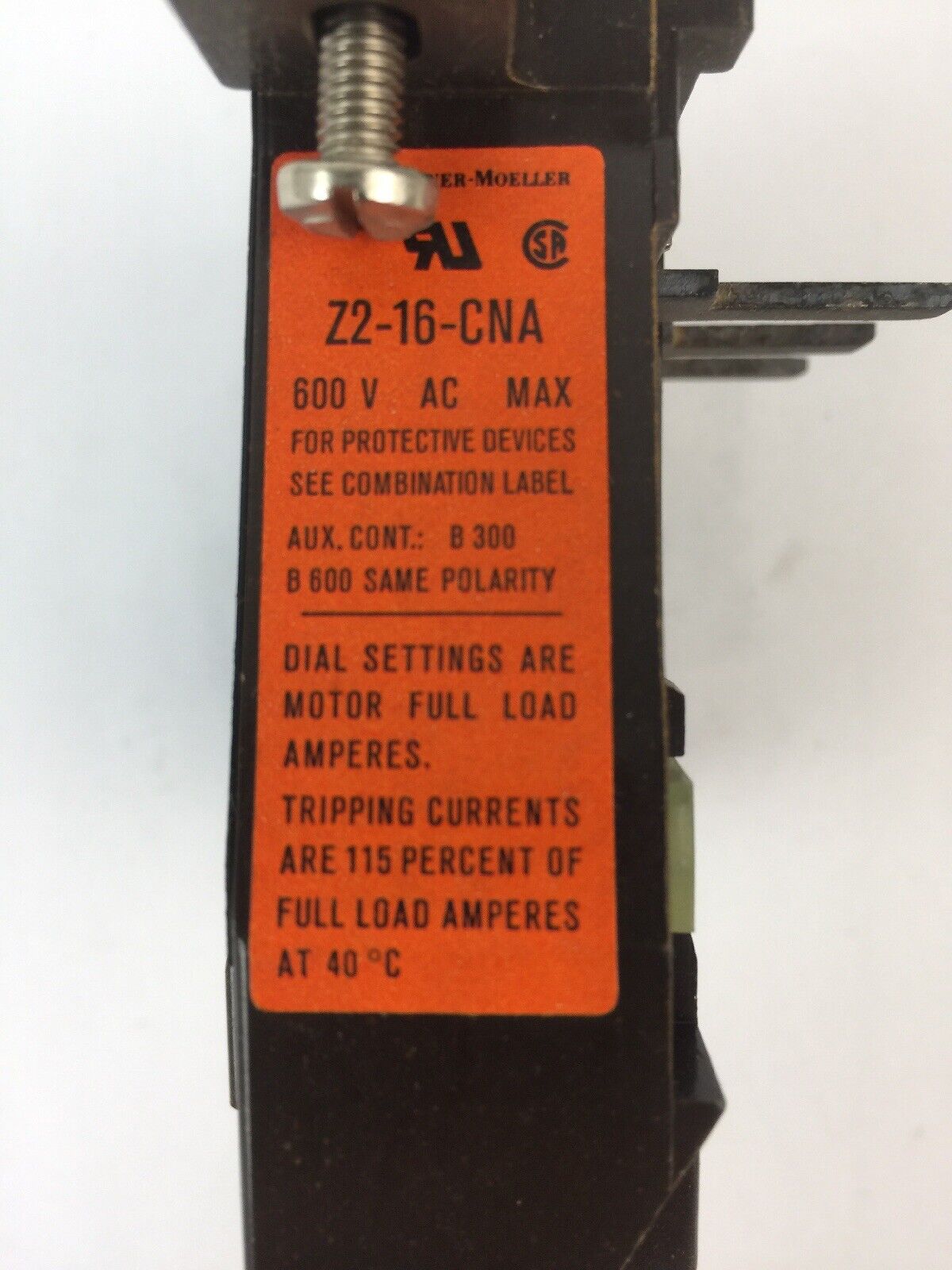 KLOCKNER MOELLER Z2-16-CNA BIMETAL RELAY 600VAC 10-16AMP