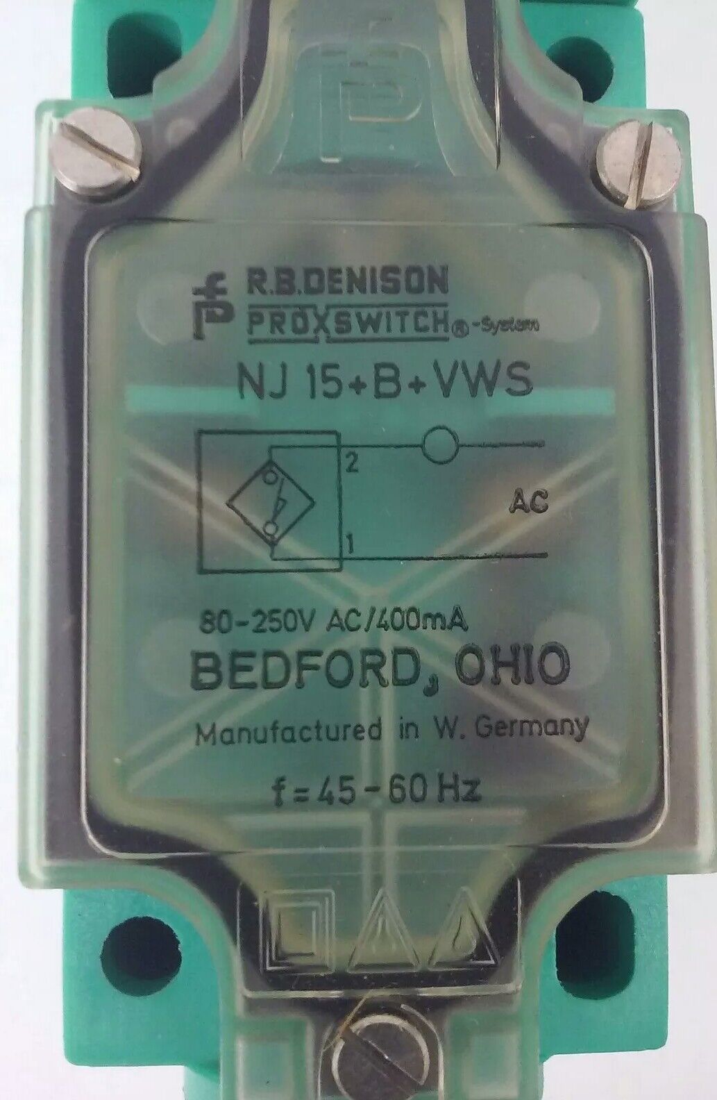 R.B.DENISON NJ15+B+VWS PROXIMITY LIMIT SWITCH, 80-250VAC/400mA, F=45-60HZ, NJ15B