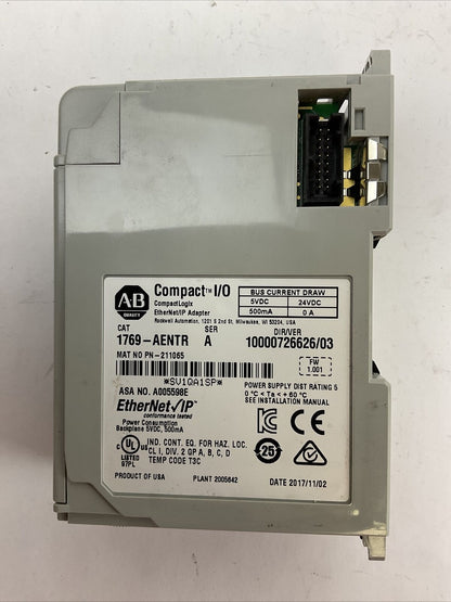 ALLEN BRADLEY 1769-AENTR SER A DIR/VER 10000726626/03 FW 1.001 ETHERNET/IP ADAPT
