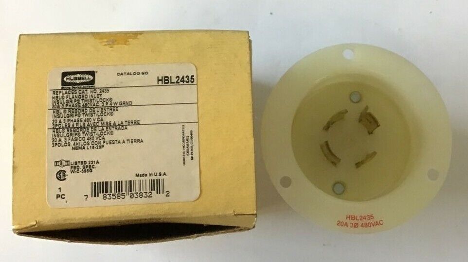 HUBBELL HBL2435 FLANGED INLET TWIST-LOCK 20 3PHASE 480VAC 3POLE