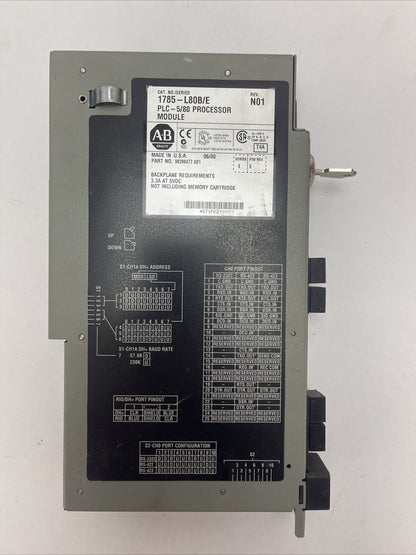 ALLEN BRADLEY 1785-L80B/E PLC 5/80 PROCESSOR MODULE REV N01 SERIES E F/W REV E
