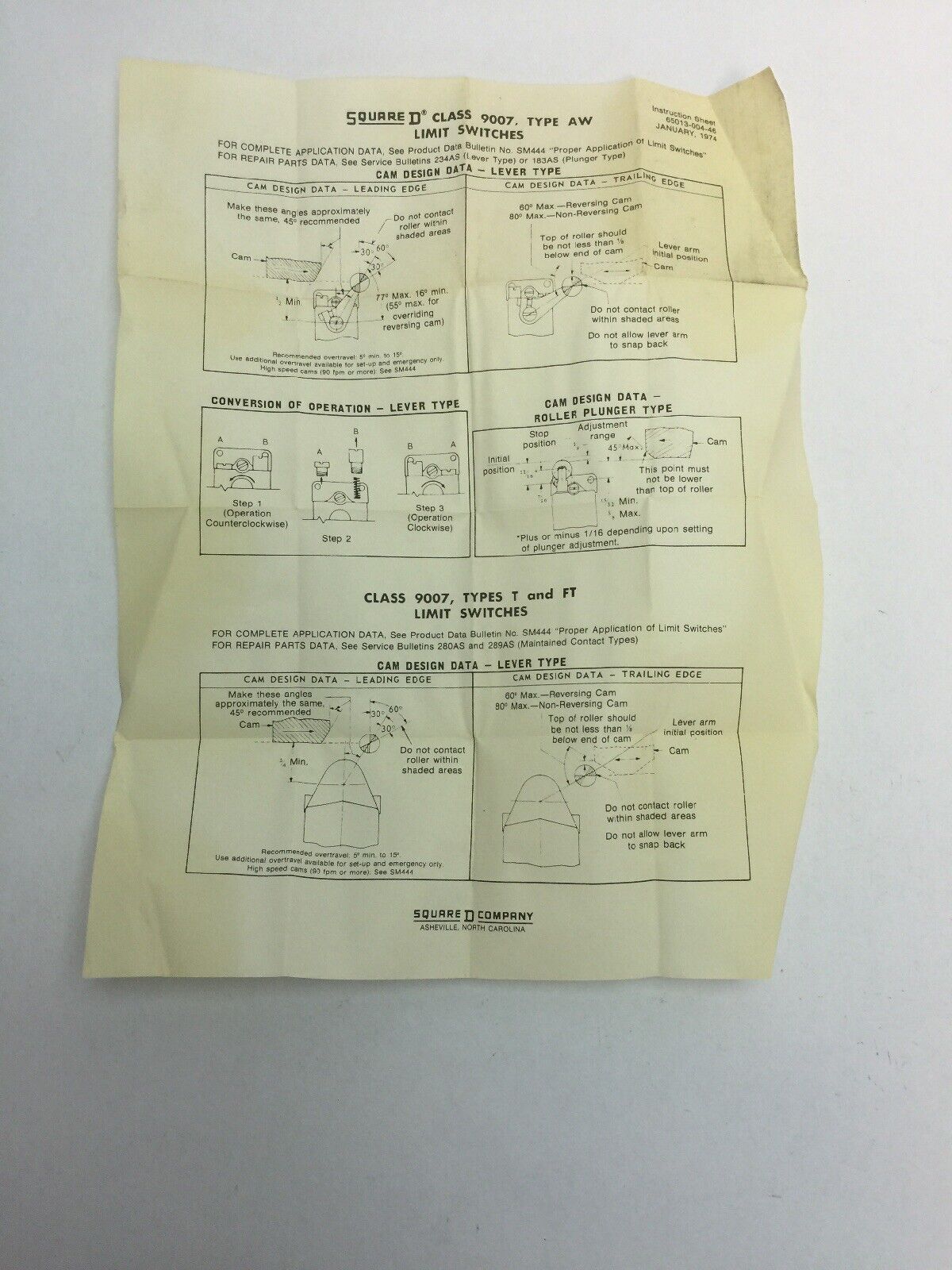 SQUARE D 9007 AW-42 PRECISION LIMIT SWITCH SER A 600V AC/DC 1 NO-1 NC 1,2,4,5&12