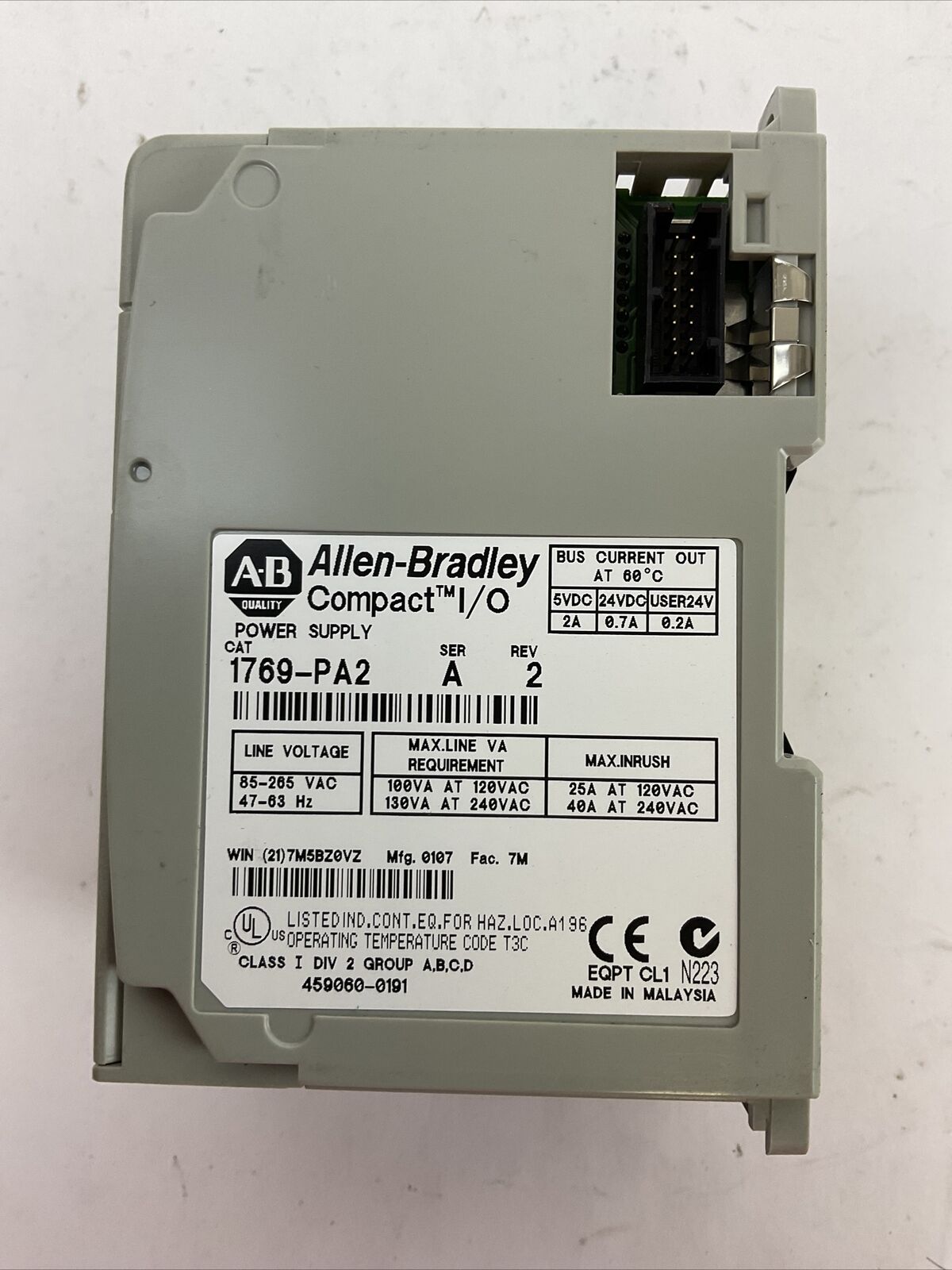 ALLEN BRADLEY 1769-PA2 SER A REV 2 COMPACT I/O POWER SUPPLY
