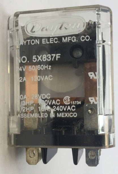 DAYTON 5X837F RELAY 24V 50/60HZ 12A 120VAC 10A 28VDC 1/3HP 120VAC 1/2HP 10A 240V