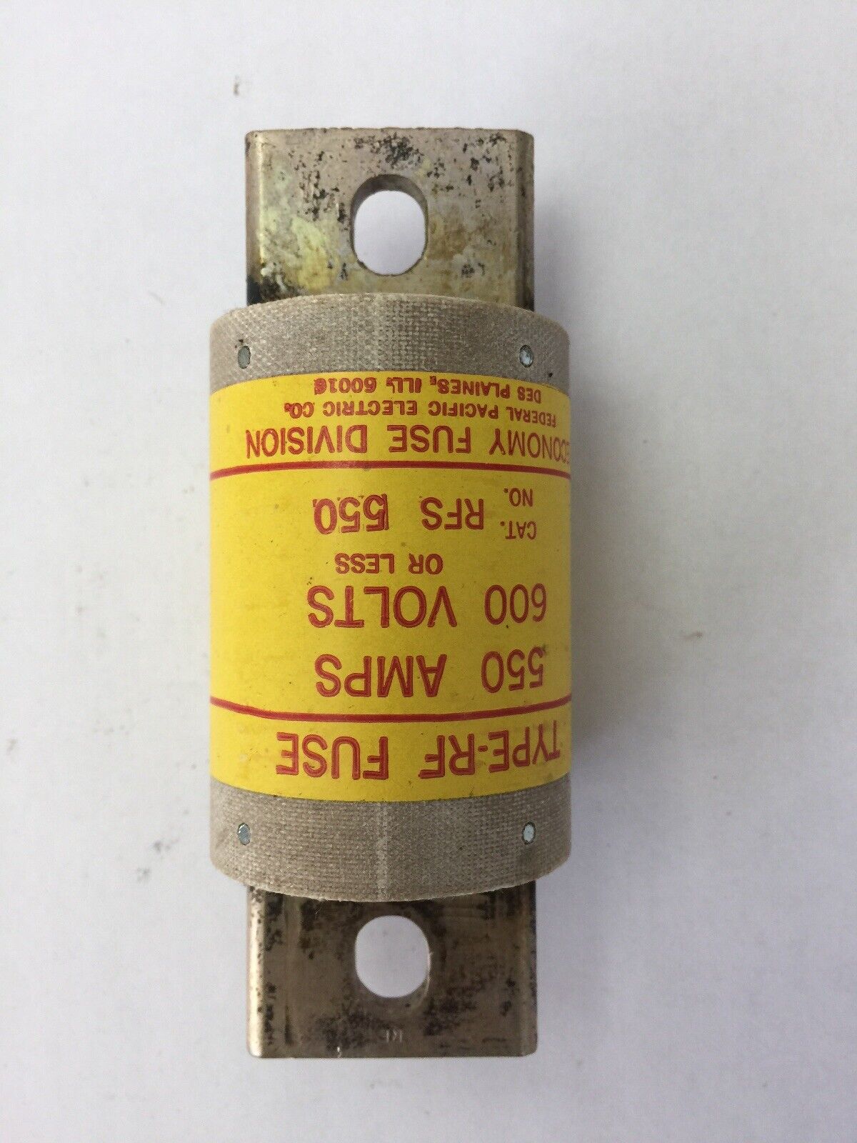 ECONOMY FUSE RFS 550 TYPE-RF FUSE 550 AMP 600 VOLTS FEDERAL PACIFIC ELECTRIC