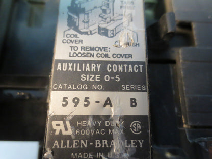 ALLEN-BRADLEY 500F-BOD93 RELAY Ser B, SIZE 1, 120V COIL w/ CB236 - w/ 595-A