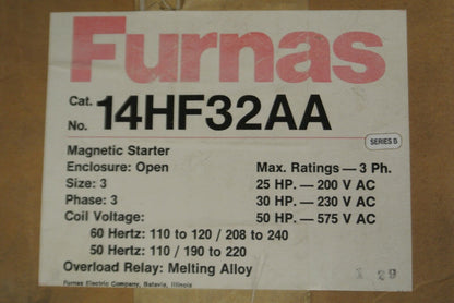 FURNAS 14HF32AA SIZE 3 STARTER / 110/120V COIL / 3PH / 25-50HP / NEW SURPLUS