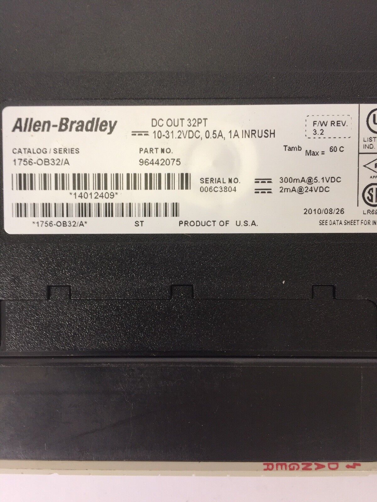 ALLEN BRADLEY 1756-0B32 DC OUTPUT SER A DC OUT 32PT 10-31.2VDC