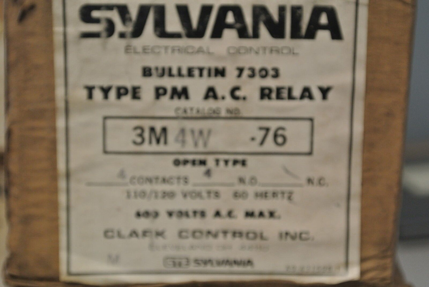 SYLVANIA 7303 3M4W-76 TYPE PM AC RELAY / 110-120V / 4 N.O. / NEW SURPLUS