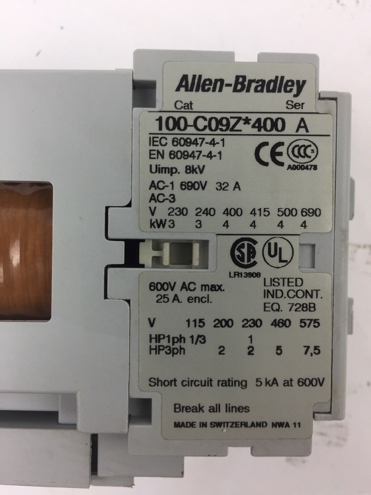 ALLEN BRADLEY 100-C09Z*400 CONTACTOR WITH 100-FSD250 SURGE SUPPRESSOR