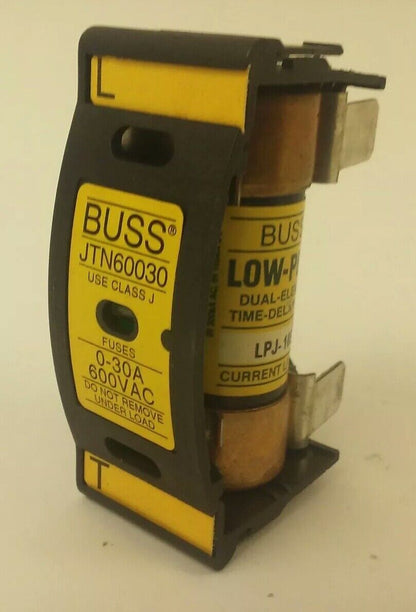 BUSS JTN60030 FUSE HOLDER 0-30AMP 600VAC, WITH BUSS LPJ-10SP LOW PEAK FUSE