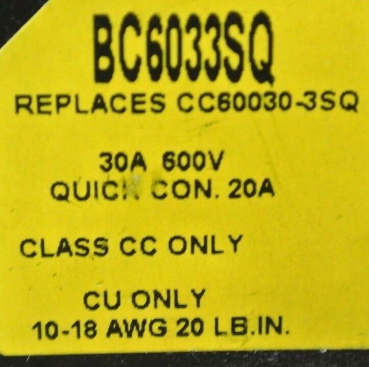 BUSS BC6033SQ FUSE HOLDER / 3-POLE / 30A / 600V / NEW SURPLUS