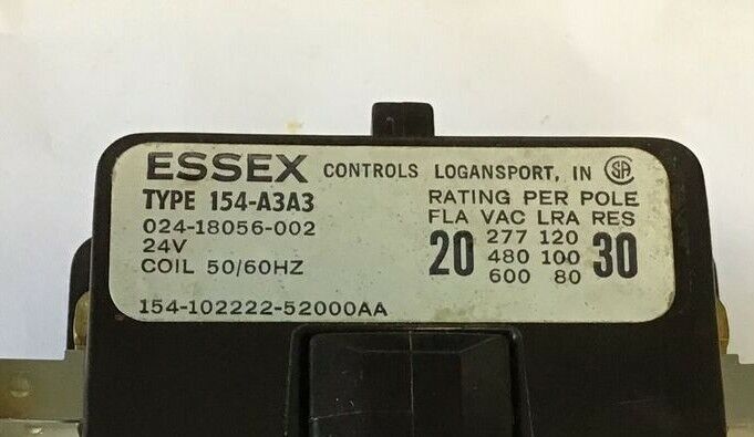 ESSEX CONTACTOR TYPE 154-A3A3 24V 50/60HZ 600VAC