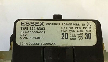 ESSEX CONTACTOR TYPE 154-A3A3 24V 50/60HZ 600VAC