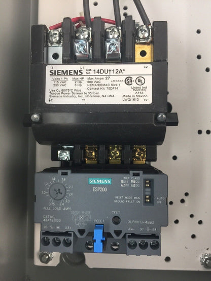 SIEMENS 17DUB92BF10 FUSIBLE COMBINATION FVNR HEAVY DUTY MOTOR STARTER