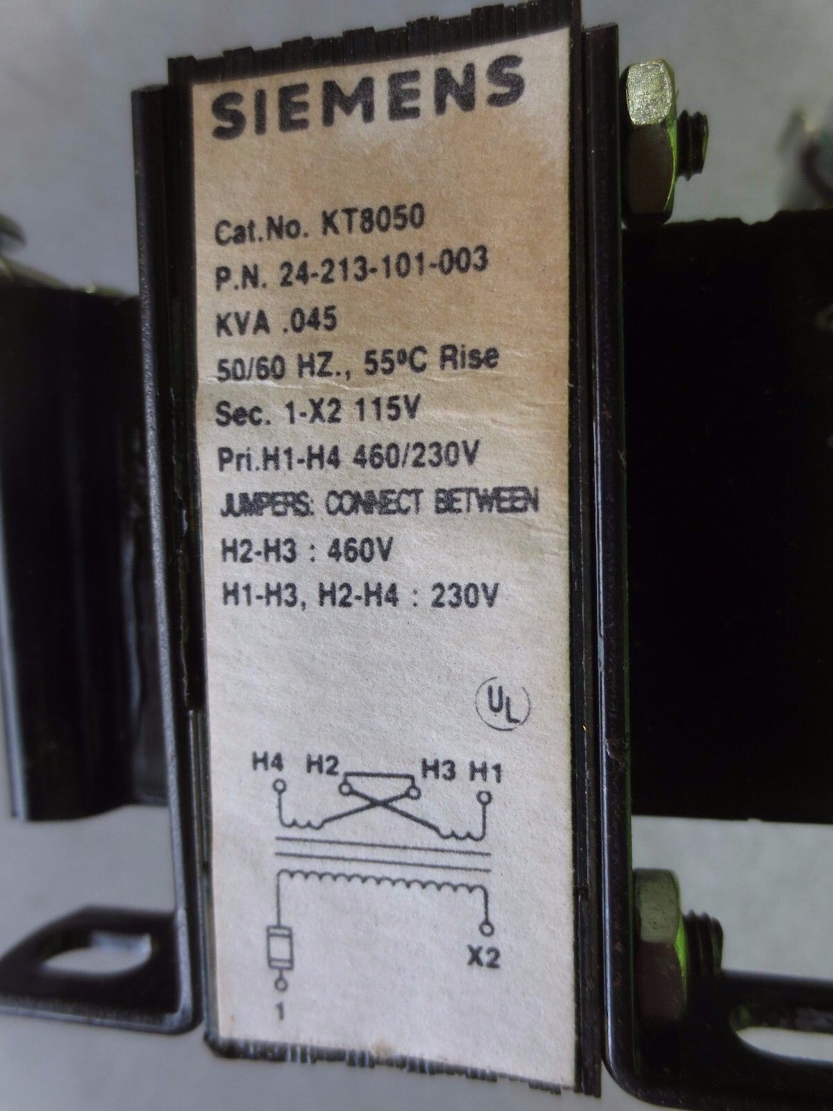 SIEMENS KT8050 / 24-213-101-003 TRANSFORMER - .045 KVA, 50/60Hz, 460/230V