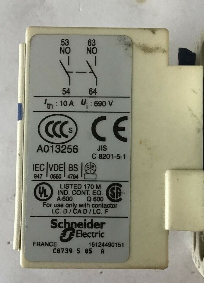 TELEMECANIQUE CAD50 W/LADN20 LA1 & LAD4TBDL DN20 CONTACTOR 10A 690V