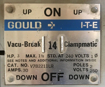 ITE V7B2211LR TWIN PANELBOARD / VACU-BREAK PANEL SWITCH - 250V, 30A, 2-POLE