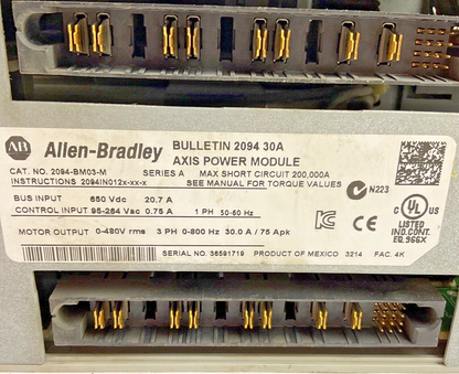 ALLEN BRADLEY 2094-BM03 AXIS POWER MODULE SER.A 650VDC /2094-EN02D-M01-S0 MODULE