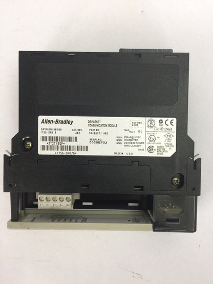 ALLEN BRADLEY 1756-DNB DEVICENET COMMUNICATION MODULE SER B CAT REV A02 F/W REV