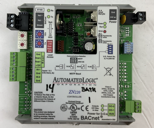 AUTOMATED LOGIC ZN220 CONTROLLER MODULE 24VAC 50-60HZ 12VA 0.50A 26VDC 5W 0.2A