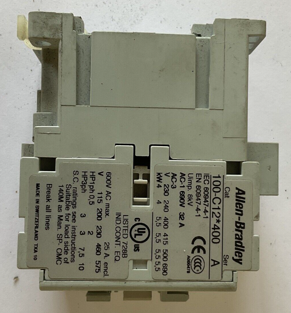 ALLEN BRADLEY 100-C12*400 CONTACTOR SER.A 600VAC 25A