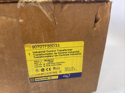 SQUARE D 9070TF50D33 INDUST. CONTROL TRANSFORMER 0.05kVA PRIM. VAC 415/400/380