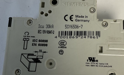 SIEMENS 5SY65 CIRCUIT BREAKER C6 230VAC  30KA***LOTOF3***
