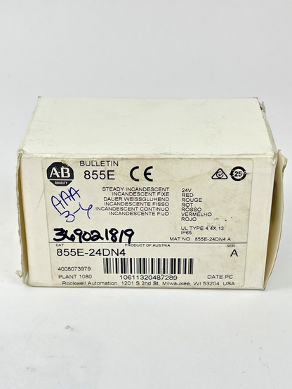 ALLEN BRADLEY - 855E-24DN4 - SERIES A - STEADY INCANDESCENT COVER - 24VAC/DC 7W