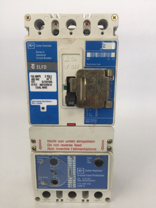 CUTLER HAMMER ELFD3150L INDUSTRIAL CIRCUIT BREAKER 150A 480VAC SER C ELD143 110-