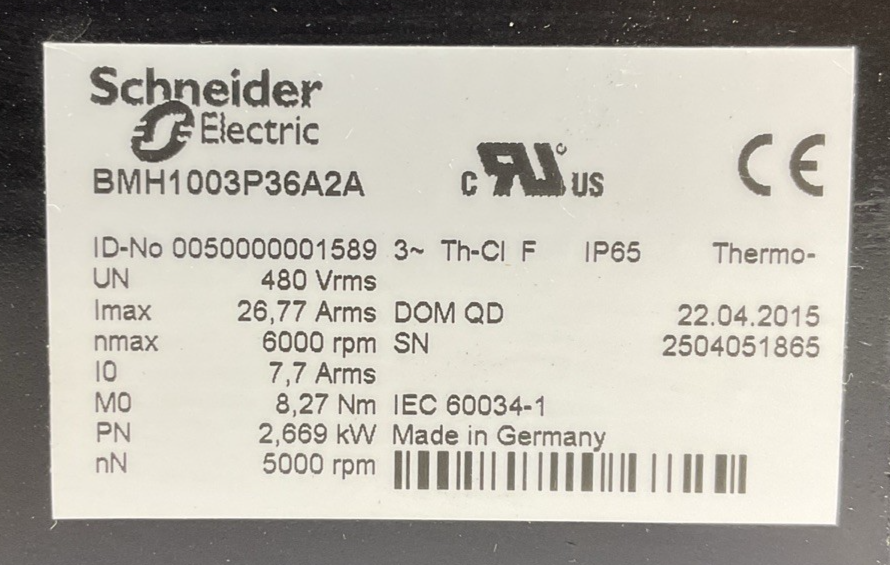 SCHNEIDER BMH1003P36A2A SERVO MOTOR 6000RPM NEUGART PLHE 80