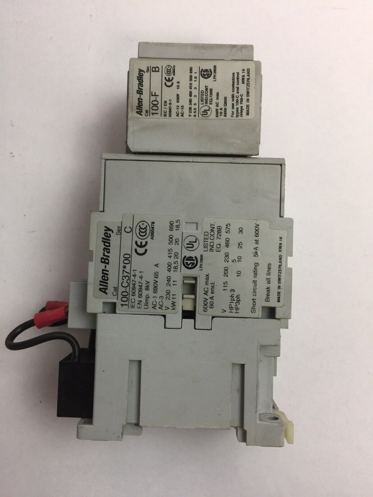 ALLEN BRADLEY 100-C37*00 CONTACTOR SER C 60A 600VAC COIL 120/110V 60/50HZ 100-F