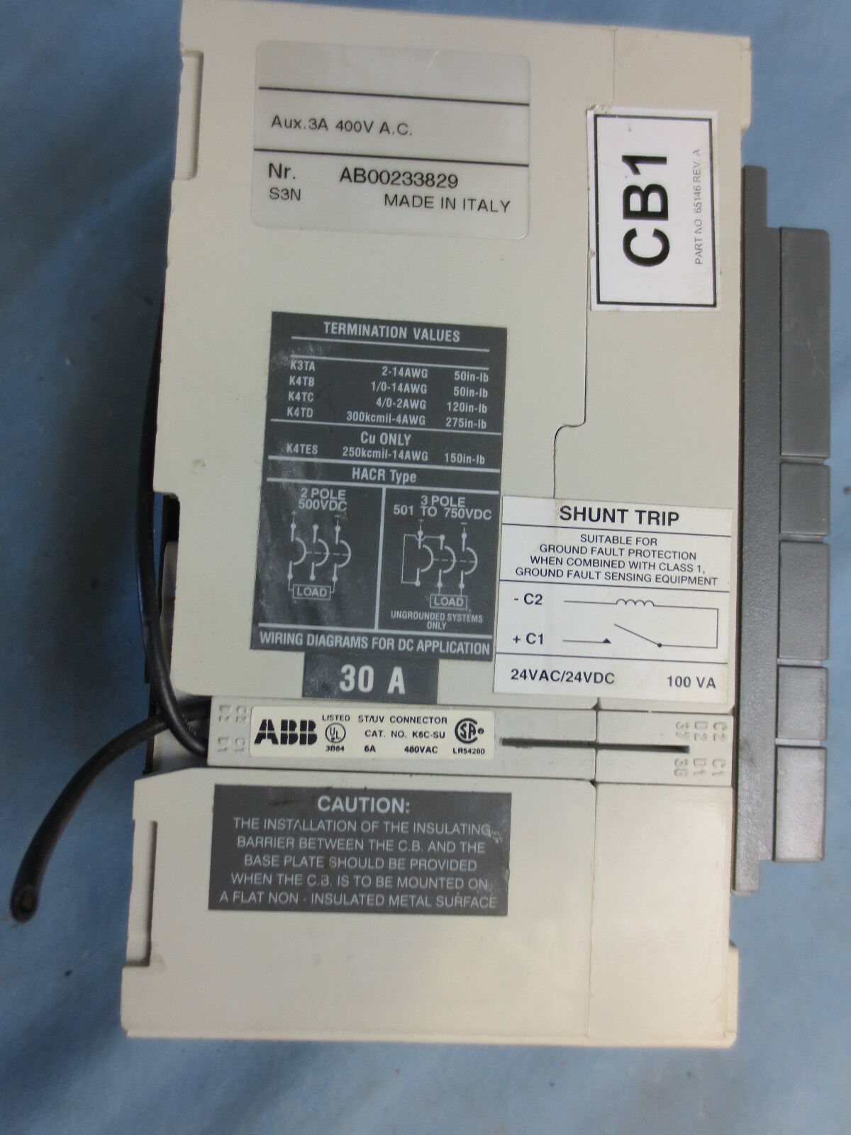ABB SACE S3 S3N CIRCUIT BREAKER 30A 480V 2-POLE