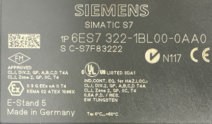 SIEMENS SIMATIC S7 1P 6ES7 322-1BL00-0AA0 OUTPUT MODULE SM322 D0 32 X DC24V/0.5A