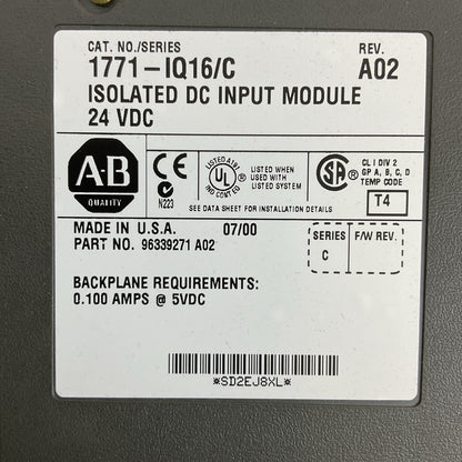 ALLEN BRADLEY 1771-IQ16 SERIES C REV A02 ISOLATED DC INPUT MODULE 24VDC