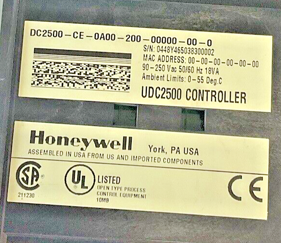 HONEYWELL DC2500-CE-0A00-200-00000-00-0 TEMPERATURE CONTROLLER 250VAC 50/60HZ