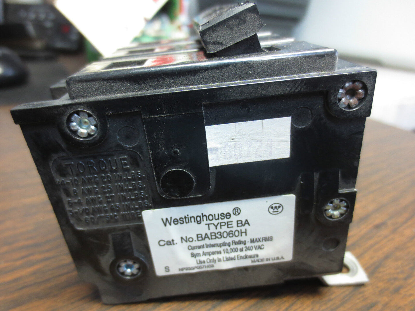 WESTINGHOUSE BAB6060H CIRCUIT BREAKER 240V, 60A, 3-POLE