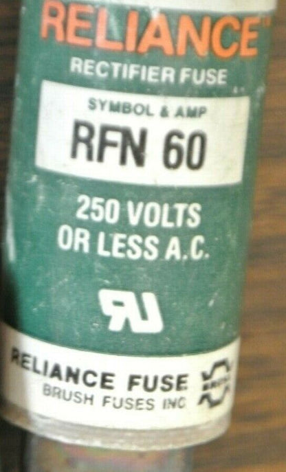 LOT of 2 / RELIANCE / BRUSH RFN60 RECTIFIER FUSE / 250V / 60A / NEW SURPLUS