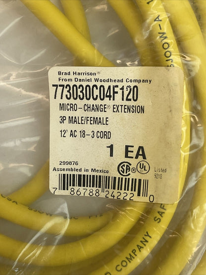 BRAD HARRISON 773030C04F120 MICRO-CHANGE EXTENSION 3P MALE/FEMALE 12' AC 18-3