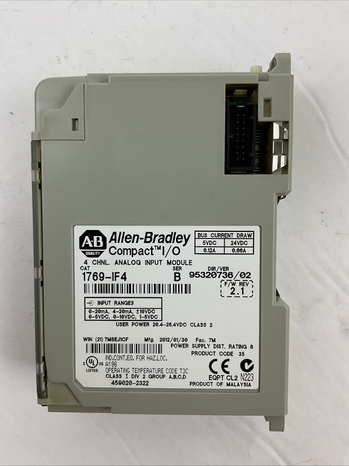 ALLEN BRADLEY 1769-IF4 SER B F/W REV 2.1 DIR/VER 95320736/02 4CH ANALOG INPUT