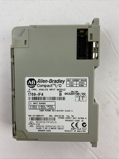 ALLEN BRADLEY 1769-IF4 SER B F/W REV 2.1 DIR/VER 95320736/02 4CH ANALOG INPUT