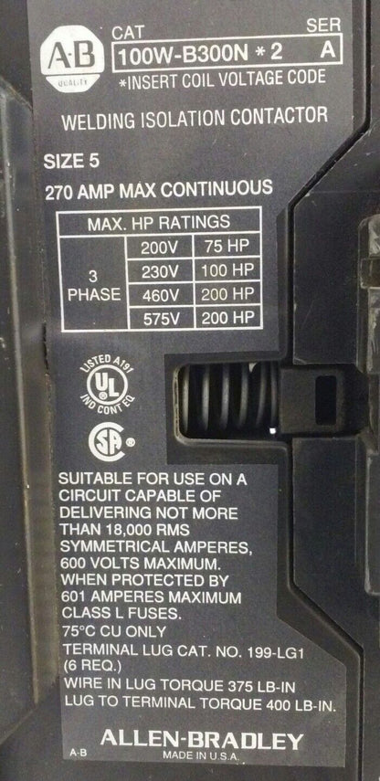 Allen-Bradley 100W-B300N*2 Welding Isolation Contactor Size 5