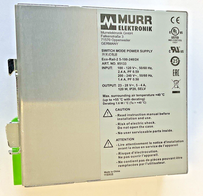 MURR ELEKTRONIK ECO-RAIL-2 5-100-240/24 SWITCH MODE POWER SUPPLY 240VAC 2.4/1.4A