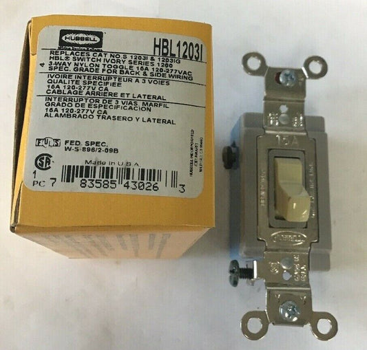 HUBBELL HBL1203I SWITCH IVORY SER 1200 3WAY  TOGGLE 15A 120/277VAC***LOTOF2***