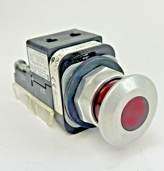 ALLEN-BRADLEY - 800T-FXTQH2RA5 SER. U - RED MUSHROOM PUSH/PULL BUTTON W/ BLOCK