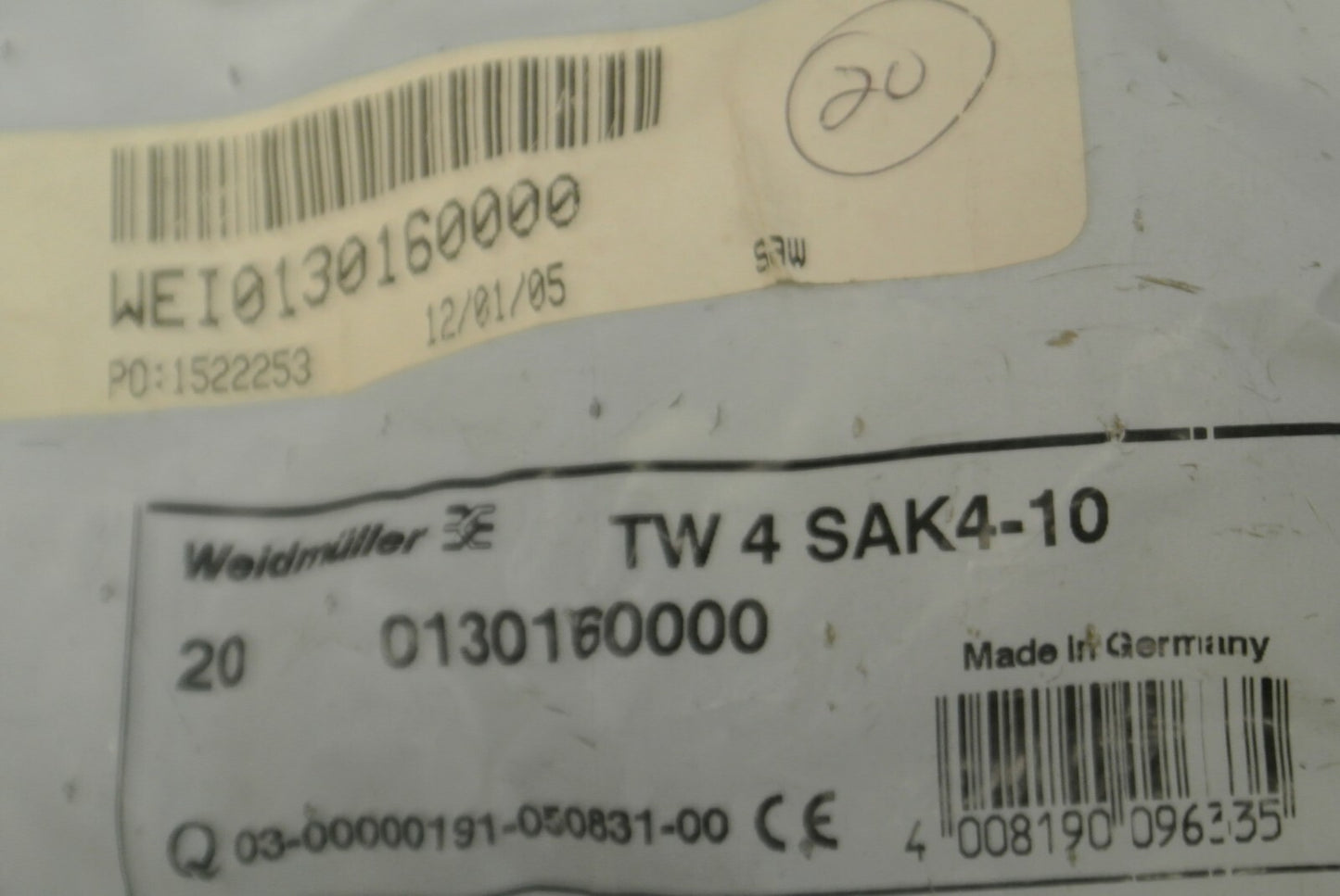 BAG of 20 / WEIDMULLER TW4SAK4-10 SEPARATING PLATES / BEIGE / NEW SURPLUS